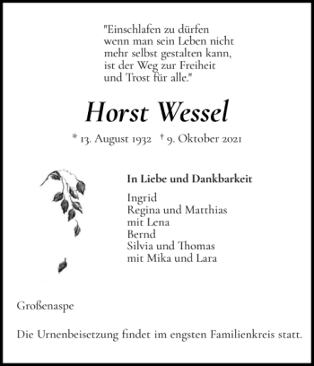 Traueranzeige von Horst Wessel von Holsteinischer Courier