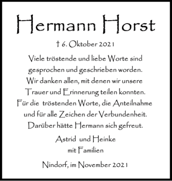 Traueranzeige von Hermann Horst von Landeszeitung