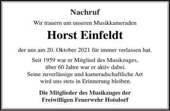 Traueranzeige von Horst Einfeldt von Stormarner Tageblatt