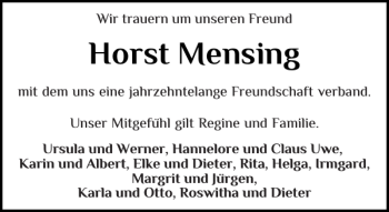 Traueranzeige von Horst Mensing von Holsteinischer Courier