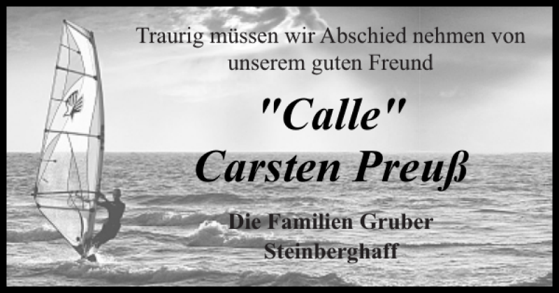  Traueranzeige für Calle Carsten Preuß vom 04.12.2021 aus Flensburger Tageblatt
