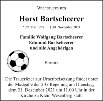 Traueranzeige von Horst Bartscheerer von Stormarner Tageblatt