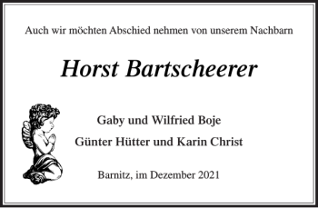 Traueranzeige von Horst Bartscheerer von Stormarner Tageblatt