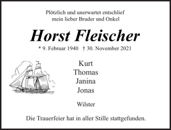 Traueranzeige von Horst Fleischer von Norddeutsche Rundschau