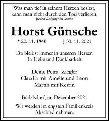 Traueranzeige von Horst Günsche von Landeszeitung