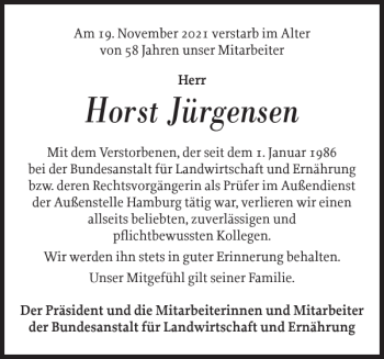 Traueranzeige von Horst Jürgensen von Schleswiger Nachrichten