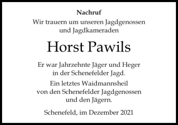 Traueranzeige von Horst Pawils von Norddeutsche Rundschau