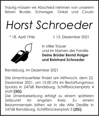 Traueranzeige von Horst Schroeder von Landeszeitung