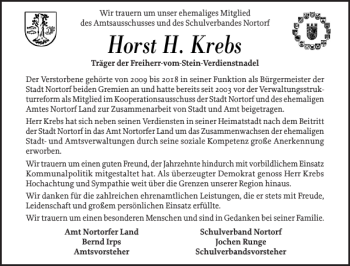 Traueranzeige von Horst H. Krebs von Landeszeitung