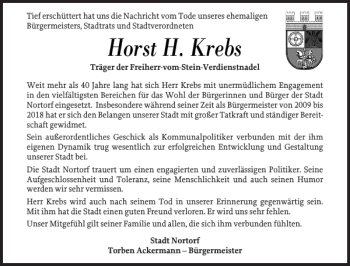 Traueranzeige von Horst H. Krebs von Landeszeitung
