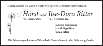 Traueranzeige von Horst Ilse-Dora Ritter von Wedel-Schulauer Tageblatt