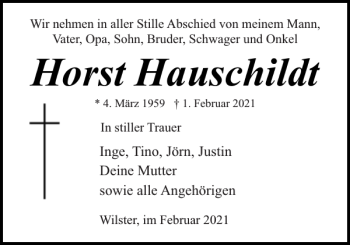 Traueranzeige von Horst Hauschildt von Norddeutsche Rundschau