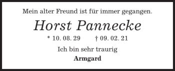 Traueranzeige von Horst Pannecke von Schleswiger Nachrichten