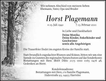 Traueranzeige von Horst Plagemann von Flensburger Tageblatt