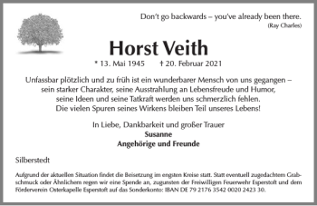 Traueranzeige von Horst Veith von Flensburger Tageblatt