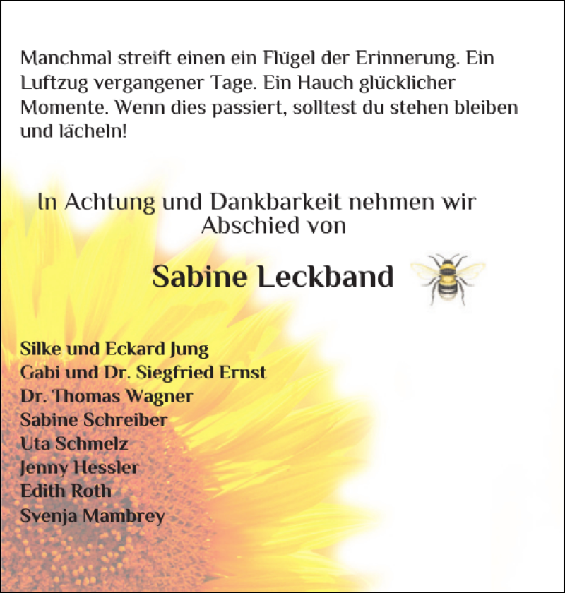  Traueranzeige für Sabine Leckband vom 06.02.2021 aus Eckernförder Zeitung
