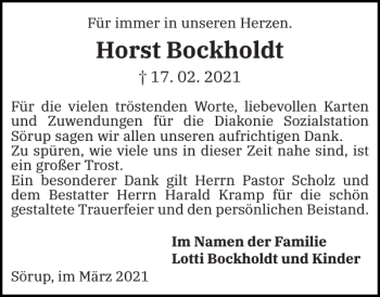 Traueranzeige von Horst Bockholdt von Flensburger Tageblatt