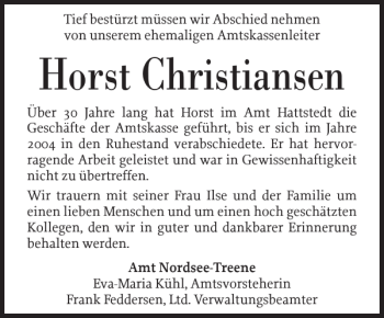 Traueranzeige von Horst Christiansen von Husumer Nachrichten