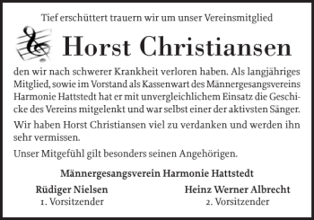 Traueranzeige von Horst Christiansen von Husumer Nachrichten