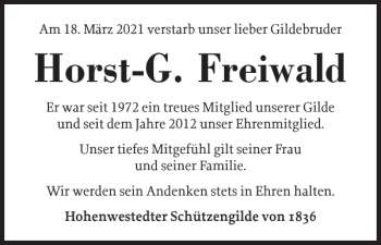 Traueranzeige von Horst-G. Freiwald von Landeszeitung