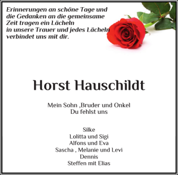 Traueranzeige von Horst Hauschildt von Norddeutsche Rundschau