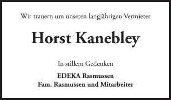 Traueranzeige von Horst Kanebley von Nordfriesland Tageblatt