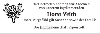 Traueranzeige von Horst Veith von Flensburger Tageblatt