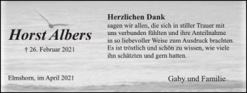 Traueranzeige von Horst Albers von Elmshorner Nachrichten