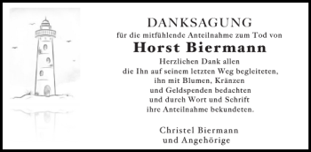 Traueranzeige von Horst Biermann von Stormarner Tageblatt