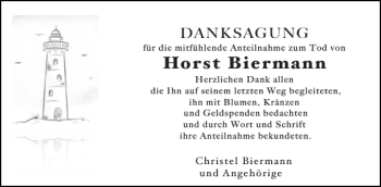 Traueranzeige von Horst Biermann von Stormarner Tageblatt