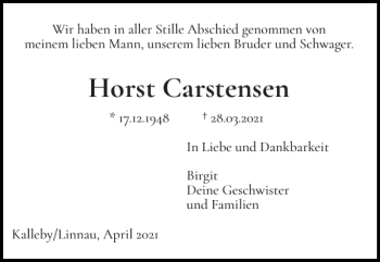 Traueranzeige von Horst Carstensen von Flensburger Tageblatt