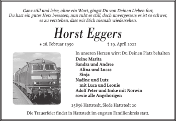 Traueranzeige von Horst Eggers von Husumer Nachrichten