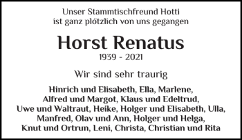 Traueranzeige von Horst Renatus von Flensburger Tageblatt