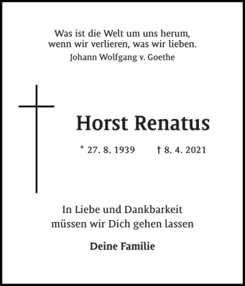 Traueranzeige von Horst Renatus von Flensburger Tageblatt