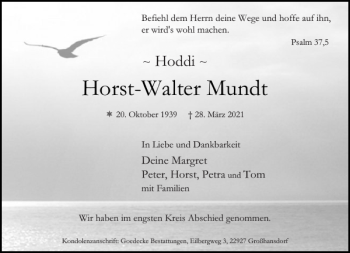 Traueranzeige von Horst-Walter Mundt von Stormarner Tageblatt