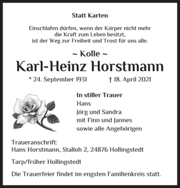 Traueranzeige von Karl-Heinz Horstmann von Schleswiger Nachrichten