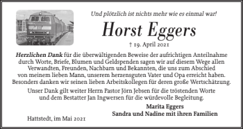 Traueranzeige von Horst Eggers von Husumer Nachrichten