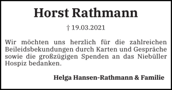 Traueranzeige von Horst Rathmann von Nordfriesland Tageblatt