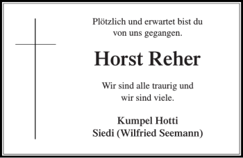 Traueranzeige von Horst Reher von Stormarner Tageblatt