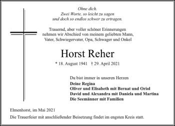 Traueranzeige von Horst Reher von Stormarner Tageblatt