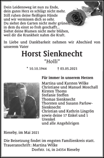 Traueranzeige von Horst Sienknecht von Eckernförder Zeitung