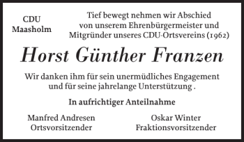 Traueranzeige von Horst Günther Franzen von Schlei-Bote