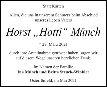 Traueranzeige von Horst Hotti Münch von Landeszeitung