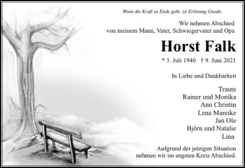 Traueranzeige von Horst Falk von Stormarner Tageblatt