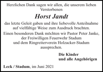 Traueranzeige von Horst Jandt von Nordfriesland Tageblatt