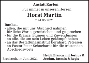Traueranzeige von Horst Martin von Husumer Nachrichten