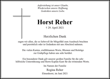 Traueranzeige von Horst Reher von Stormarner Tageblatt