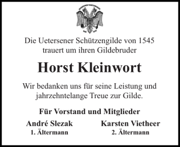 Traueranzeige von Horst Kleinwort von Uetersener Nachrichten