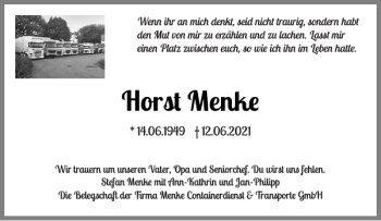 Traueranzeige von Horst Menke von Holsteinischer Courier