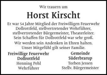 Traueranzeige von Horst Kirscht von Schleswiger Nachrichten